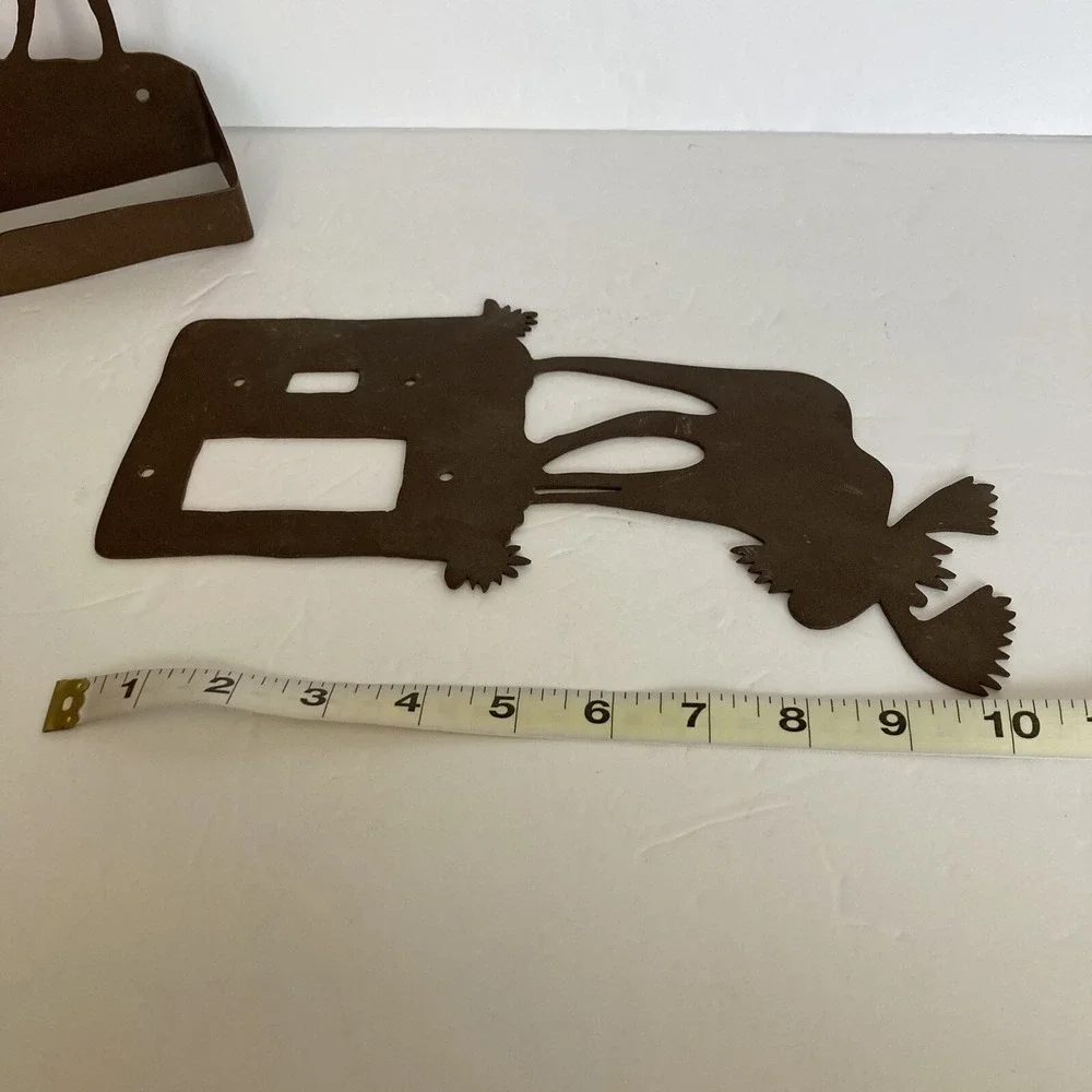 Vtg Metal Moose Light Switch Plate Cover & Toilet Paper Holder Cabin Camp Decor